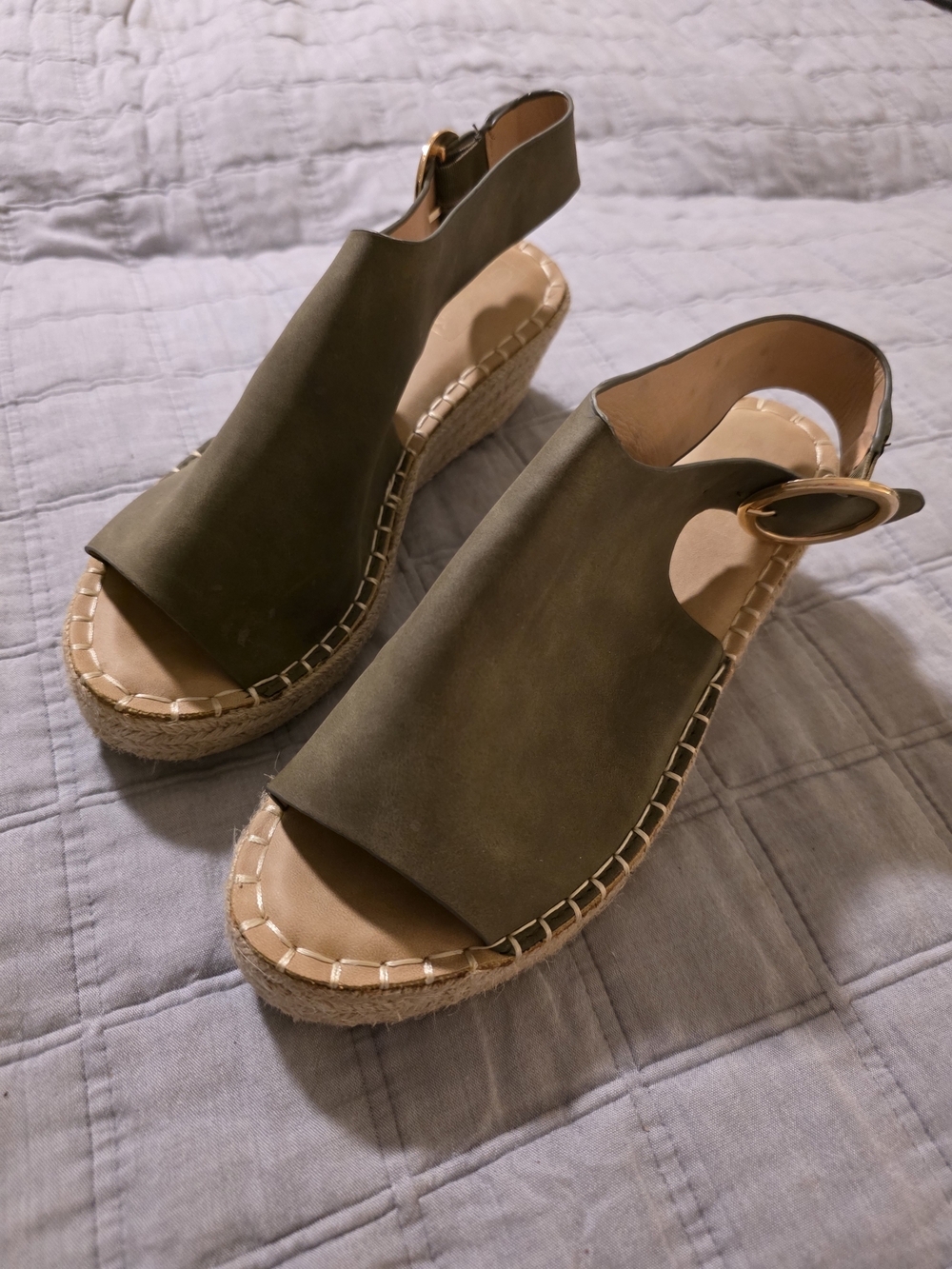 Cloud 9 Olive Espadrille Wedge Sandals with Buckle Accent